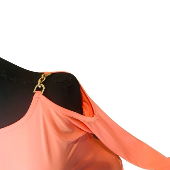 Michael Kors Cold Shoulder Chain Strap Long Sleeve Blouse Top Pink XS - Picture 6 of 6
